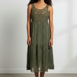 Free People Vintage Metallic Boho Beaded Size 2 Dress